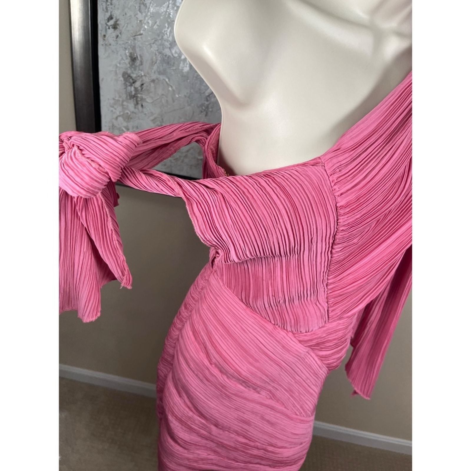 Cult Gaia Wonder Pleated Off The Shoulder Ruched Draped Pink Mini Dress Sz 2 — image 7 of 8